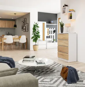 Ak furniture Komoda Kuba 60 cm - 4 zásuvky biela/sonoma