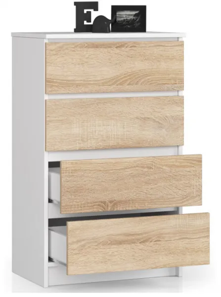 Ak furniture Komoda Kuba 60 cm - 4 zásuvky biela/sonoma