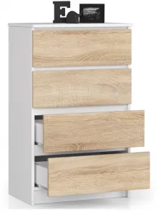 Ak furniture Komoda Kuba 60 cm - 4 zásuvky biela/sonoma