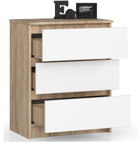 Ak furniture Komoda Kuba 60 cm - 3 zásuvky dub sonoma/biela