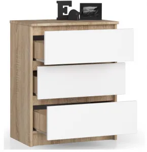 Ak furniture Komoda Kuba 60 cm - 3 zásuvky dub sonoma/biela