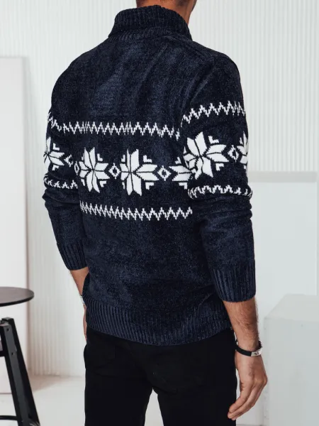 Sweter męski w śnieżynki granatowy Dstreet