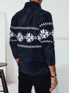 Sweter męski w śnieżynki granatowy Dstreet