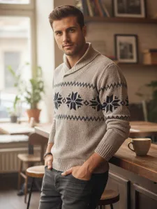 Sweter męski w śnieżynki kremowy Dstreet