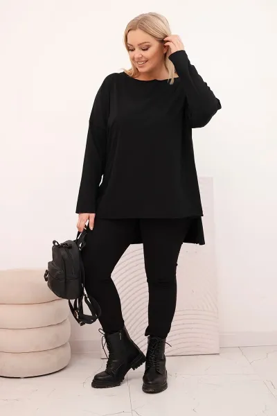 Kesi Dámska blúzka Plus Size asymetrická s dlhým rukávom čierna