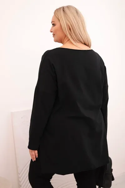 Kesi Dámska blúzka Plus Size asymetrická s dlhým rukávom čierna