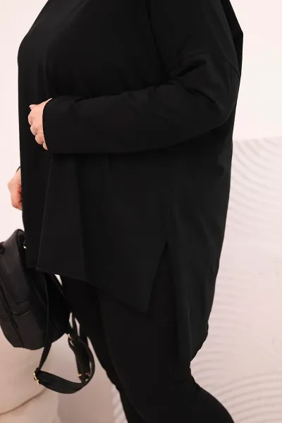 Kesi Dámska blúzka Plus Size asymetrická s dlhým rukávom čierna