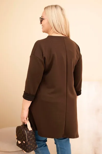 Kesi Włoski Dámska sukňa Plus Size z viskózy s voľným strihom a dlhým rukávom hnedá