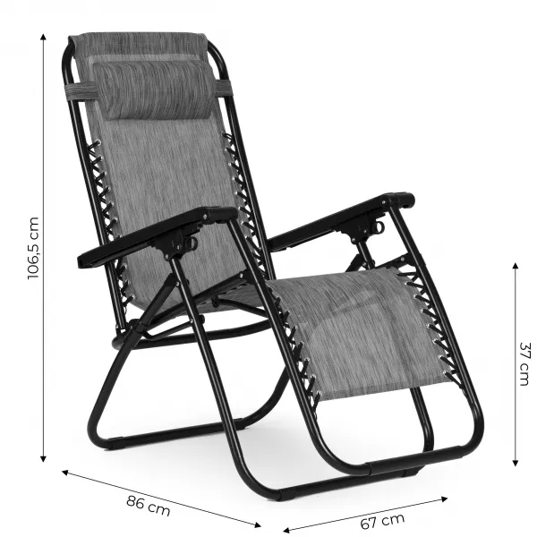 Záhradné kreslo s nastaviteľným operadlom - sivé ZERO GRAVITY