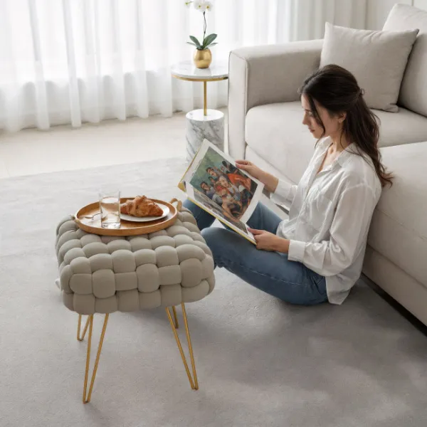 Ak furniture Taburet Dotty béžový