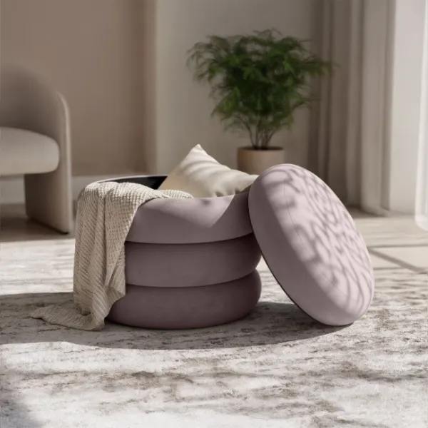 Ak furniture Taburet Snuggo II tmavě růžový