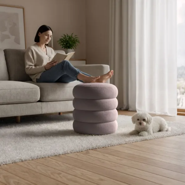 Ak furniture Taburet Snuggo II tmavě růžový