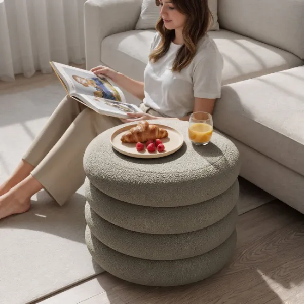 Ak furniture Taburet Mollis bouclé moka