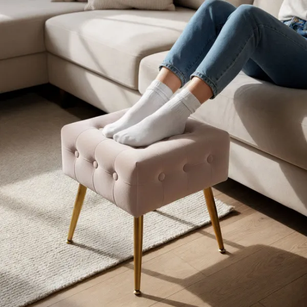 Ak furniture Taburet Quadra pudrově růžový