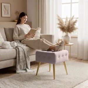 Ak furniture Taburet Quadra pudrově růžový