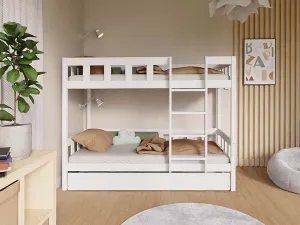 Benlemi Poschodová posteľ PLOTTY s rebríkom 90x200 cm Zvoľte farbu: Nelakovaná, Zvoľte šuplík: Bez šuplíka, Zvoľte stranu: Vpravo