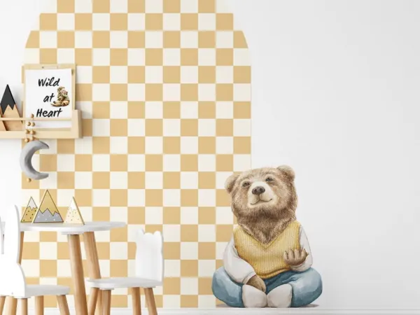 Nástenná samolepka OBLÚK do detskej izby KOCKY horčicová