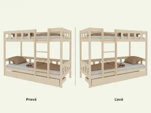 Benlemi Poschodová posteľ PLOTTY s rebríkom 90x200 cm Zvoľte farbu: Nelakovaná, Zvoľte šuplík: Bez šuplíka, Zvoľte stranu: Vpravo