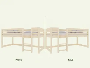 Benlemi Nízka vyvýšená posteľ TULY s rebríkom 90x200 cm Zvoľte farbu: Nelakovaná, Zvoľte variantu: Bez závesu, Zvoľte stranu: Vľavo