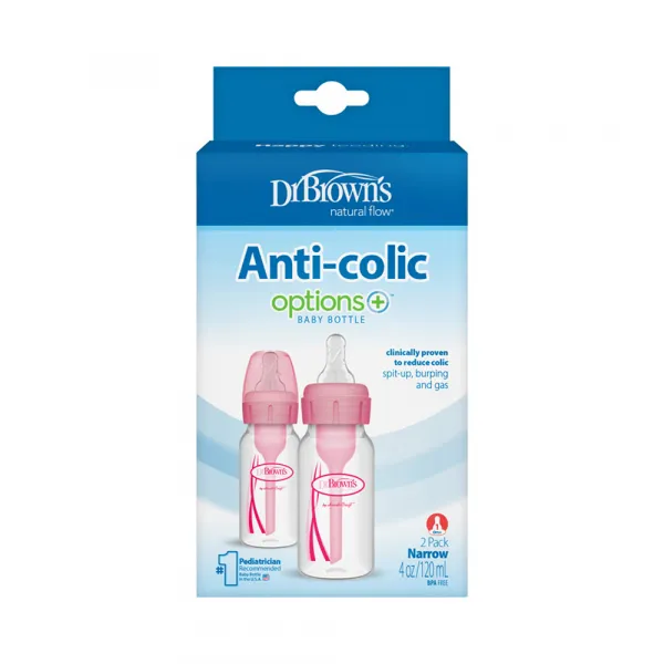 Dojčenská Antikoliková fľaša Options+ 120ml BPA FREE 2 ks, ružová (SB42305)