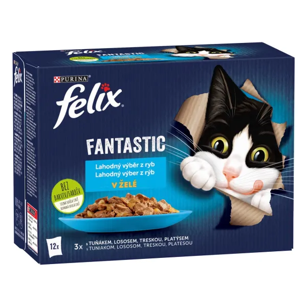 Felix Fantastic kapsičky pre mačky losos, platesa, tuniak, treska v želé 12×85 g