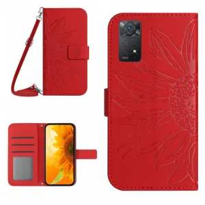 ART SUNFLOWER Peňaženkový obal so šnúrkou pre Xiaomi Redmi Note 11 / Note 11S červený
