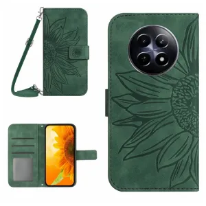 ART SUNFLOWER Peňaženkový obal so šnúrkou pre Realme 12 5G zelený