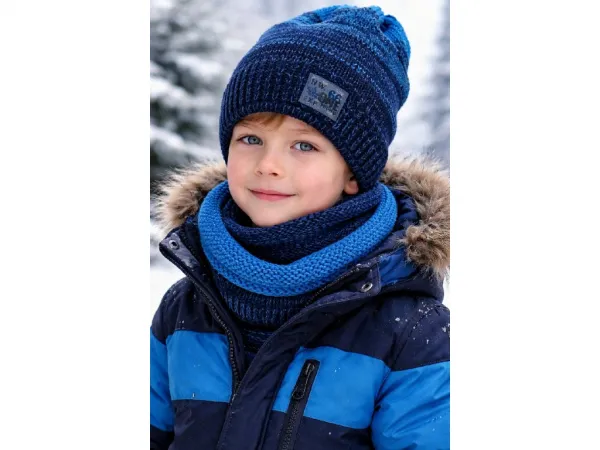 Fashionkids Chlapčenský zimný set – pletená čiapka a nákrčník Farba: Sivá, Veľkosť: 52-54
