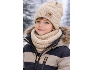 Fashionkids Chlapčenský zimný set – pletená čiapka a nákrčník Farba: Sivá, Veľkosť: 52-54