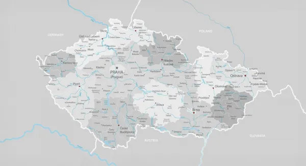 Obraz sivá mapa Česka s kontrastom