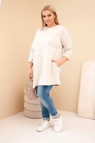 Kesi Włoski Dámska sukňa Plus Size z viskózy s voľným strihom a dlhým rukávom béžová