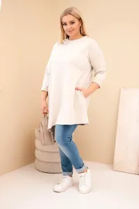 Kesi Włoski Dámska sukňa Plus Size z viskózy s voľným strihom a dlhým rukávom béžová