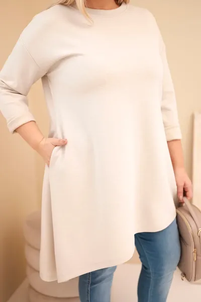 Kesi Włoski Dámska sukňa Plus Size z viskózy s voľným strihom a dlhým rukávom béžová
