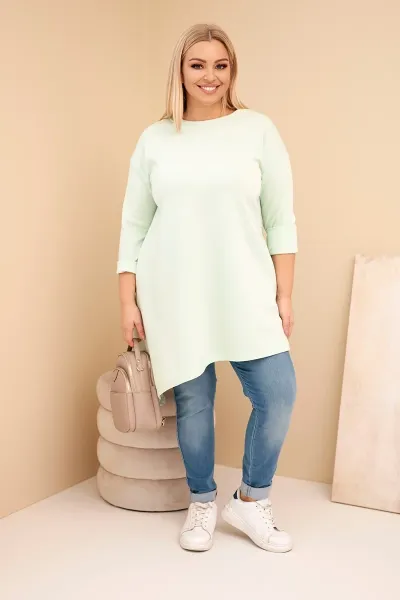 Kesi Włoski Dámska sukňa Plus Size z viskózy s voľným strihom a dlhým rukávom mätová
