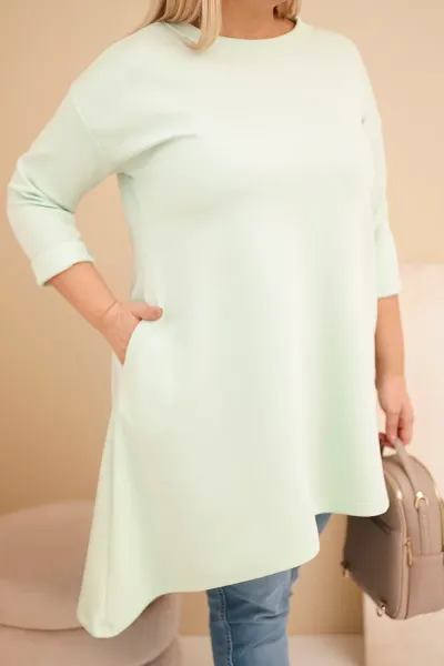 Kesi Włoski Dámska sukňa Plus Size z viskózy s voľným strihom a dlhým rukávom mätová