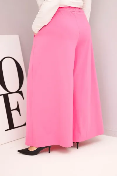 Kesi Włoski Dámske bavlnené nohavice Plus Size so širokými nohavicami a voľným strihom svetloružové