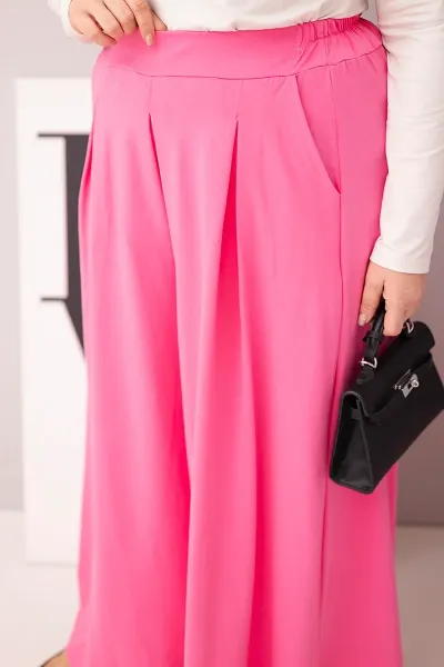 Kesi Włoski Dámske bavlnené nohavice Plus Size so širokými nohavicami a voľným strihom svetloružové