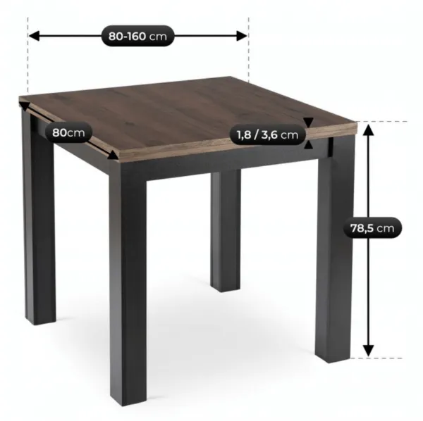JAKS Rozkladací stôl Max čierny 80 - 160 cm orech