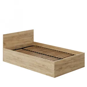 Posteľ s kovovým roštom a úložným priestorom, 120x200, dub artisan, DOLI