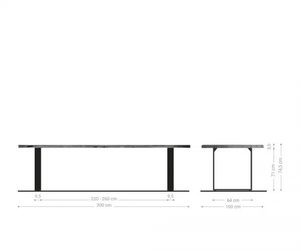 Jedálenský stôl Edge 300x100 Akácia hnedá Nerezová oceľ úzka