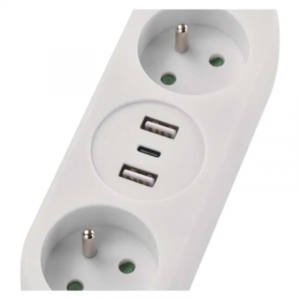 EMOS Prodlužovací kabel s 2 zásuvkami, 2 USB a USB-C Taylor 2 m bílý
