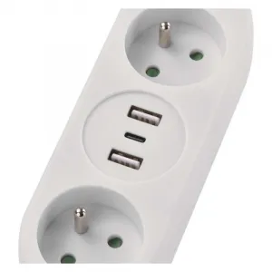 EMOS Prodlužovací kabel s 2 zásuvkami, 2 USB a USB-C Taylor 2 m bílý
