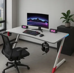 BielyhernýPCstôlsRGBLEDosvetlenímŠírka:120cm