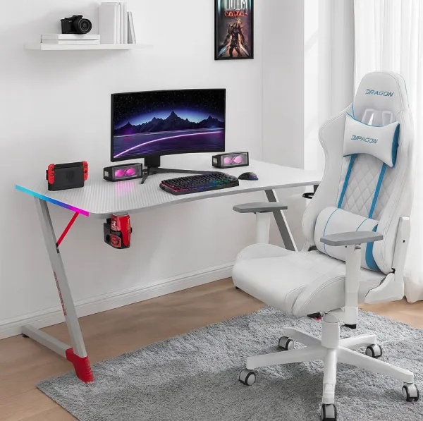 BielyhernýPCstôlsRGBLEDosvetlenímŠírka:120cm
