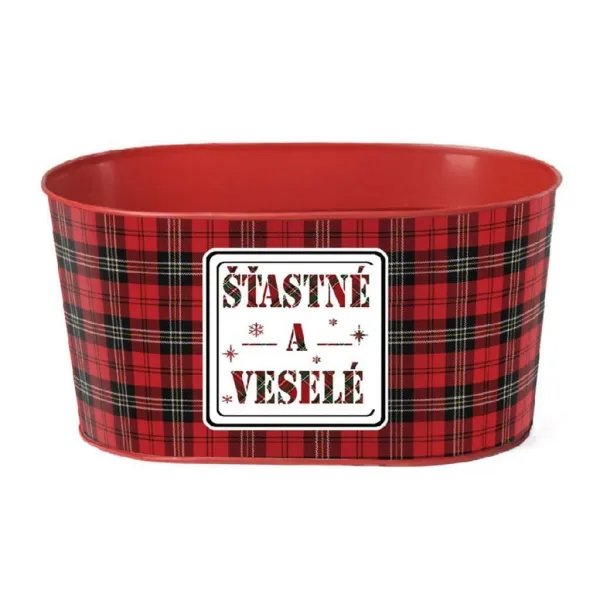 Plechový kvetináč šťastné a veselé oválny 225x113mm 1ks
