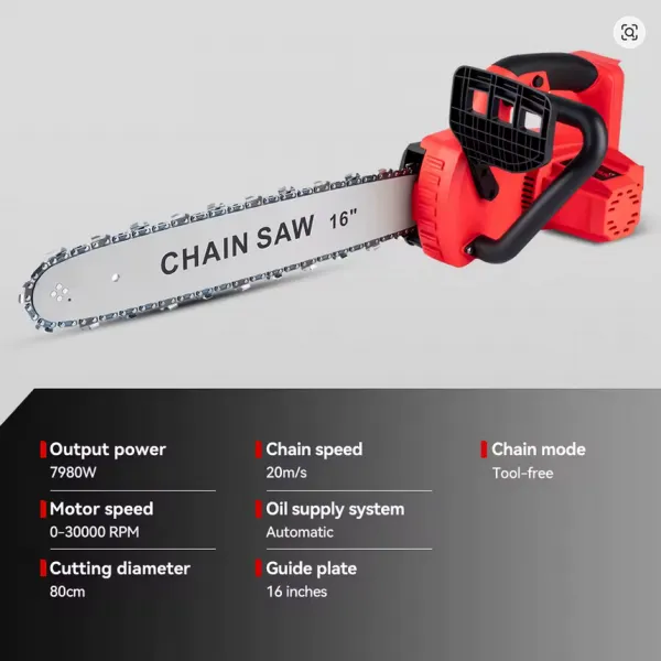 OneVan AKU Elektrická bez uhlíková brutálne výkonná reťazová píla 7980W vhodná pre batérie MAKITA 18V Batéria: Bez batérie