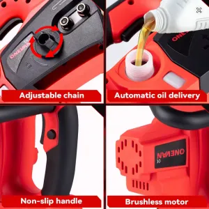 OneVan AKU Elektrická bez uhlíková brutálne výkonná reťazová píla 7980W vhodná pre batérie MAKITA 18V Batéria: Bez batérie