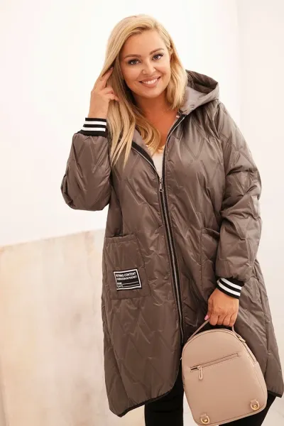 Legínovo Dámska bunda Plus Size prešívaná s kapucňou a športovými manžetami béžová Farba: Čierna, Veľkosť: UNI