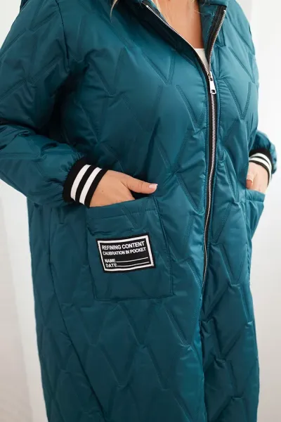 Legínovo Dámska bunda Plus Size prešívaná s kapucňou a športovými manžetami béžová Farba: Olivová, Veľkosť: UNI