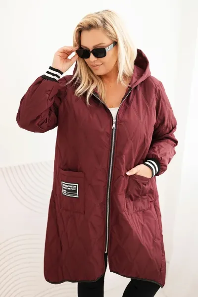 Legínovo Dámska bunda Plus Size prešívaná s kapucňou a športovými manžetami béžová Farba: Olivová, Veľkosť: UNI